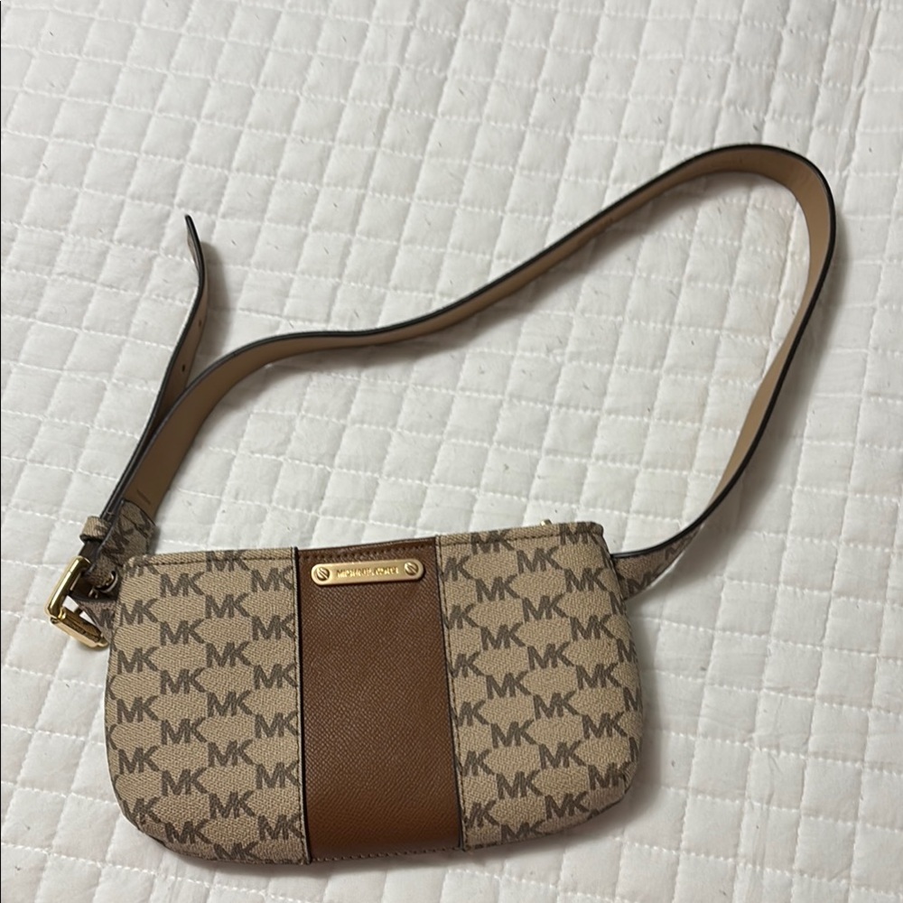 Michael Kors Brown Tan Clutch Wristlet with Monogram Print